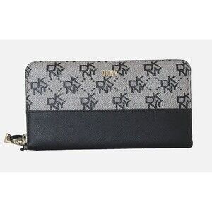 New DKNY Boxed Bryant Large Zip Around Continental Wallet Grey / Black
